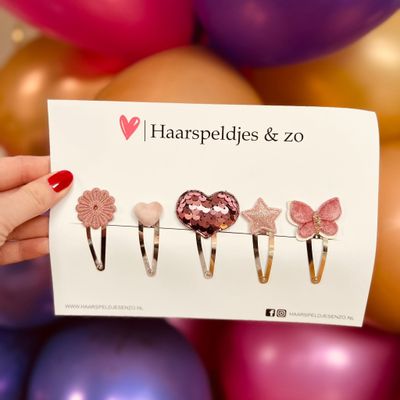 Try-out mix - mix van verschillende speldjes - bloemetjes - 5 cm speldjes - kerst - feestdagen - glitters - glimmend - roze
