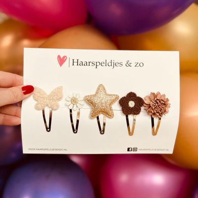 Try-out mix - mix van verschillende speldjes - bloemetjes - 5 cm speldjes - kerst - feestdagen - glitters - glimmend - beige/bruin
