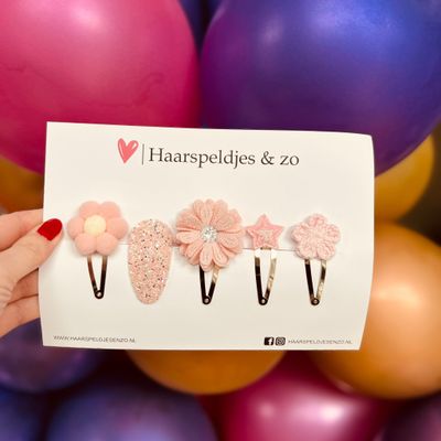 Try-out mix - mix van verschillende speldjes - bloemetjes - 5 cm speldjes - kerst - feestdagen - glitters - glimmend - roze