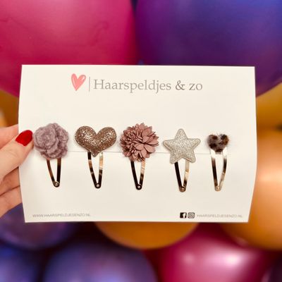 Try-out mix - mix van verschillende speldjes - bloemetjes - 5 cm speldjes - kerst - feestdagen - glitters - glimmend - grijs/paars