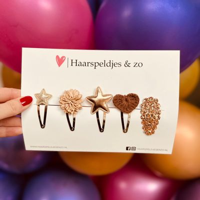 Try-out mix - mix van verschillende speldjes - bloemetjes - 5 cm speldjes - kerst - feestdagen - glitters - glimmend - rosé/bruin