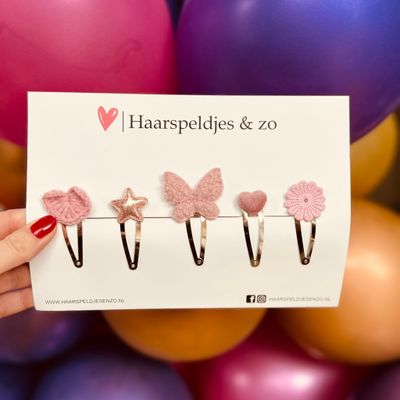 Try-out mix - mix van verschillende speldjes - bloemetjes - 5 cm speldjes - kerst - feestdagen - glitters - glimmend - roze