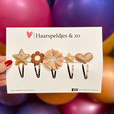 Try-out mix - mix van verschillende speldjes - bloemetjes - 5 cm speldjes - kerst - feestdagen - glitters - glimmend - goud