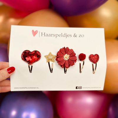 Try-out mix - mix van verschillende speldjes - bloemetjes - 4 cm speldjes - kerst - feestdagen - glitters - glimmend - rood