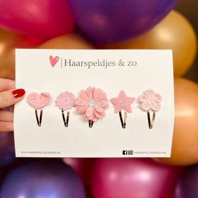 Try-out mix - mix van verschillende speldjes - bloemetjes - 4 cm speldjes - kerst - feestdagen - glitters - glimmend - roze