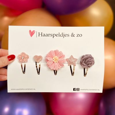 Try-out mix - mix van verschillende speldjes - bloemetjes - 4 cm speldjes - kerst - feestdagen - glitters - glimmend - roze