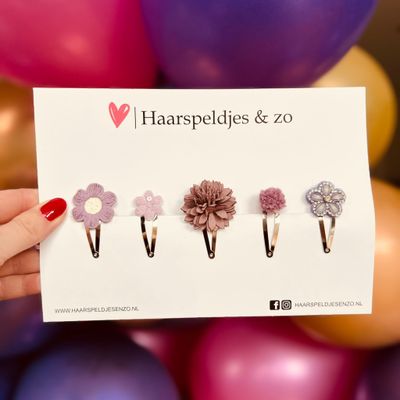 Try-out mix - mix van verschillende speldjes - bloemetjes - 4 cm speldjes - kerst - feestdagen - glitters - glimmend - paars