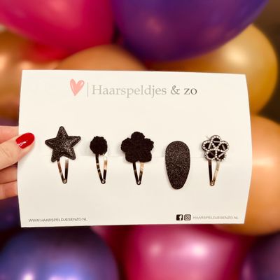 Try-out mix - mix van verschillende speldjes - bloemetjes - 4 cm speldjes - kerst - feestdagen - glitters - glimmend - zwart