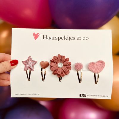 Try-out mix - mix van verschillende speldjes - bloemetjes - 4 cm speldjes - kerst - feestdagen - glitters - glimmend - roze