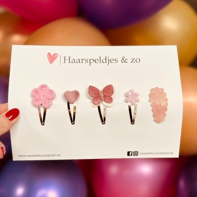 Try-out mix - mix van verschillende speldjes - bloemetjes - 4 cm speldjes - kerst - feestdagen - glitters - glimmend - roze