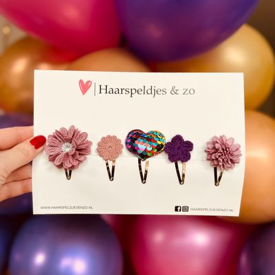 Try-out mix - mix van verschillende speldjes - bloemetjes - 4 cm speldjes - kerst - feestdagen - glitters - glimmend - paars