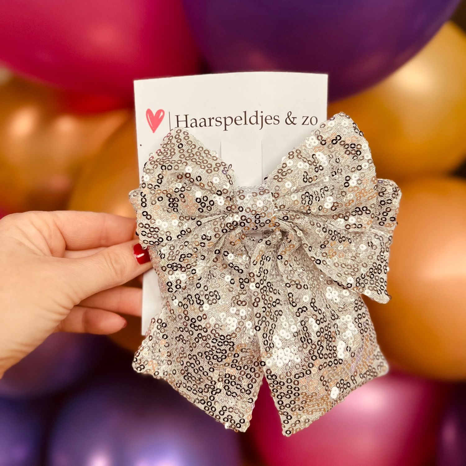 Haarstrik - pailletten - zilver - groot - french barrette - kerst - feestdagen - glimmend