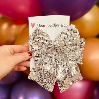 Haarstrik - pailletten - zilver - groot - french barrette - kerst - feestdagen - glimmend