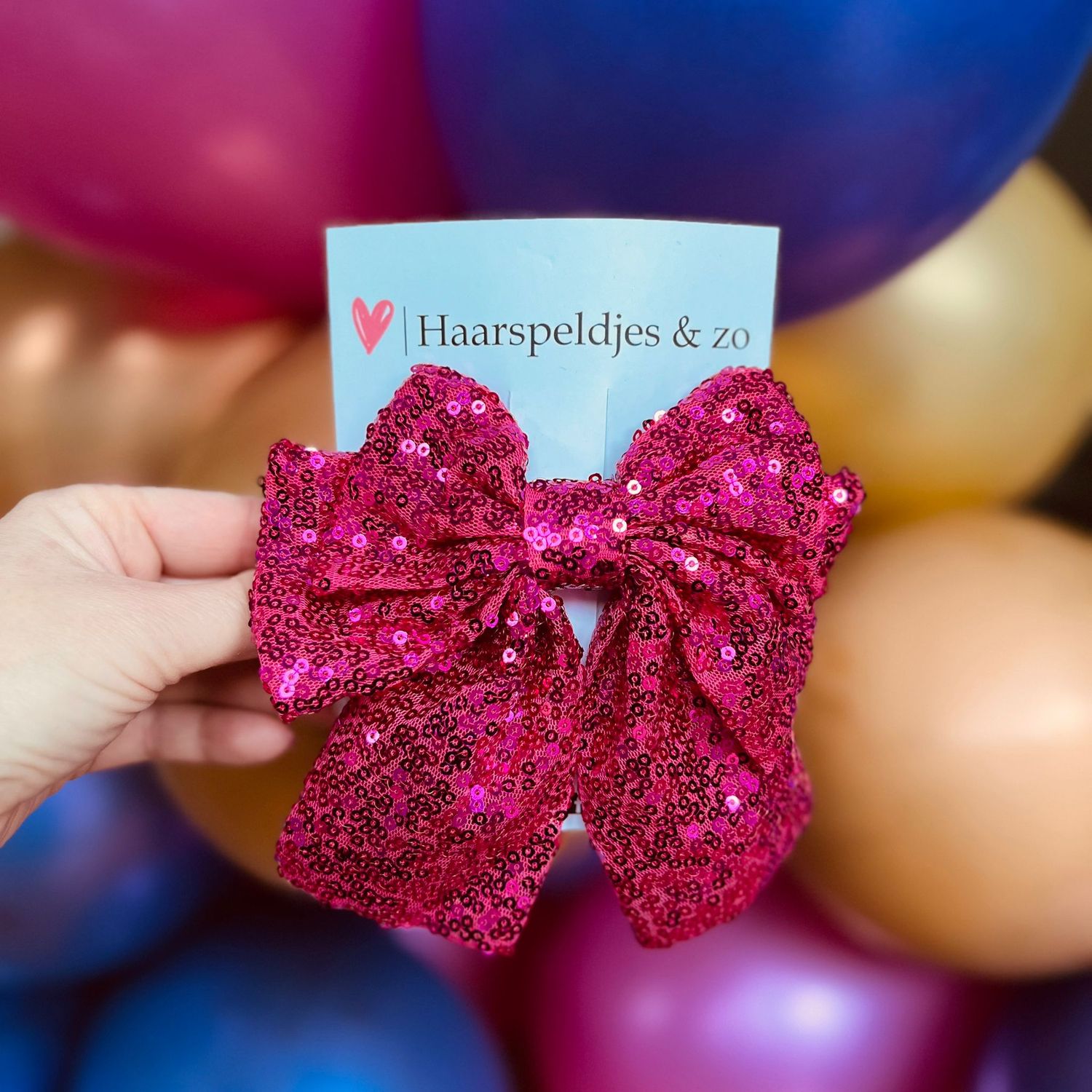 Haarstrik - pailletten - roze - groot - french barrette - kerst - glimmend - feestdagen