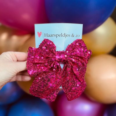 Haarstrik - pailletten - roze - groot - french barrette - kerst - glimmend - feestdagen