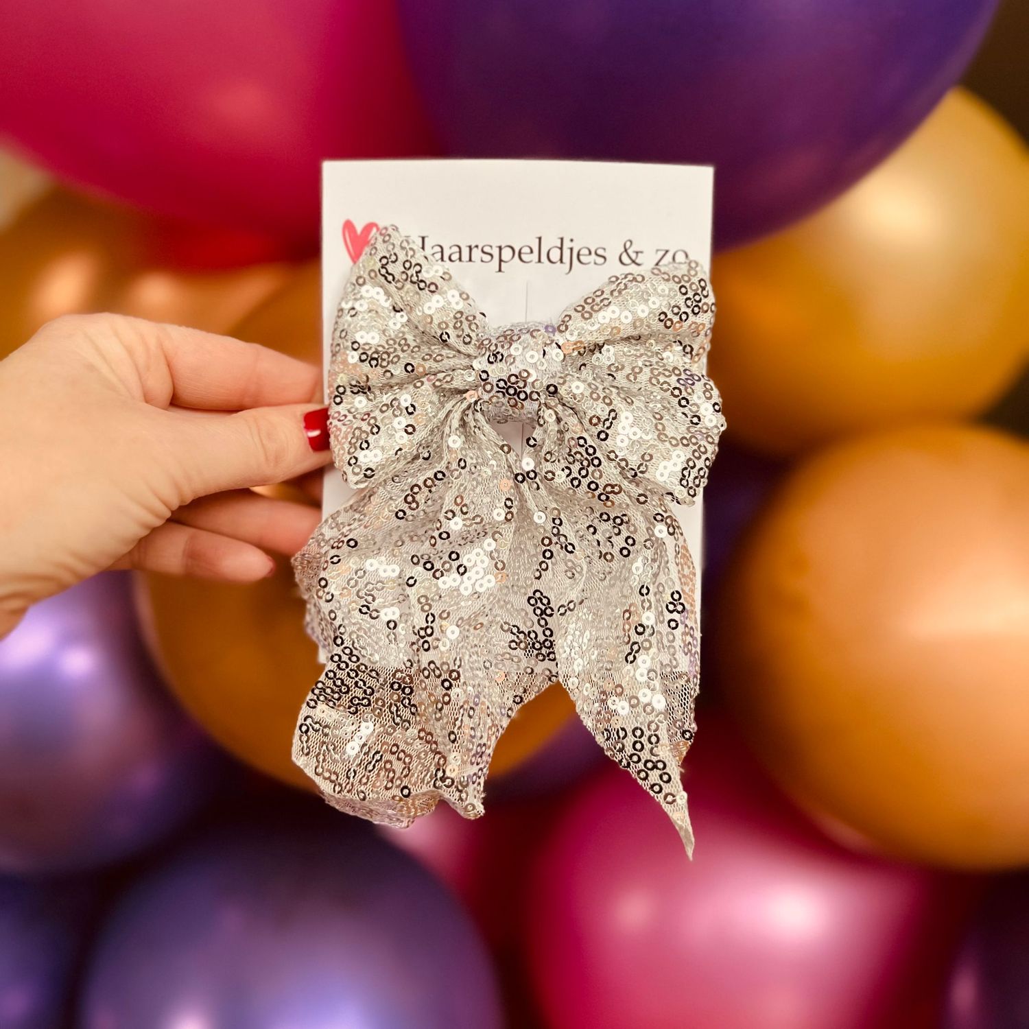 Haarstrik - pailletten - zilver - groot - french barrette - kerst - glimmend - feestdagen