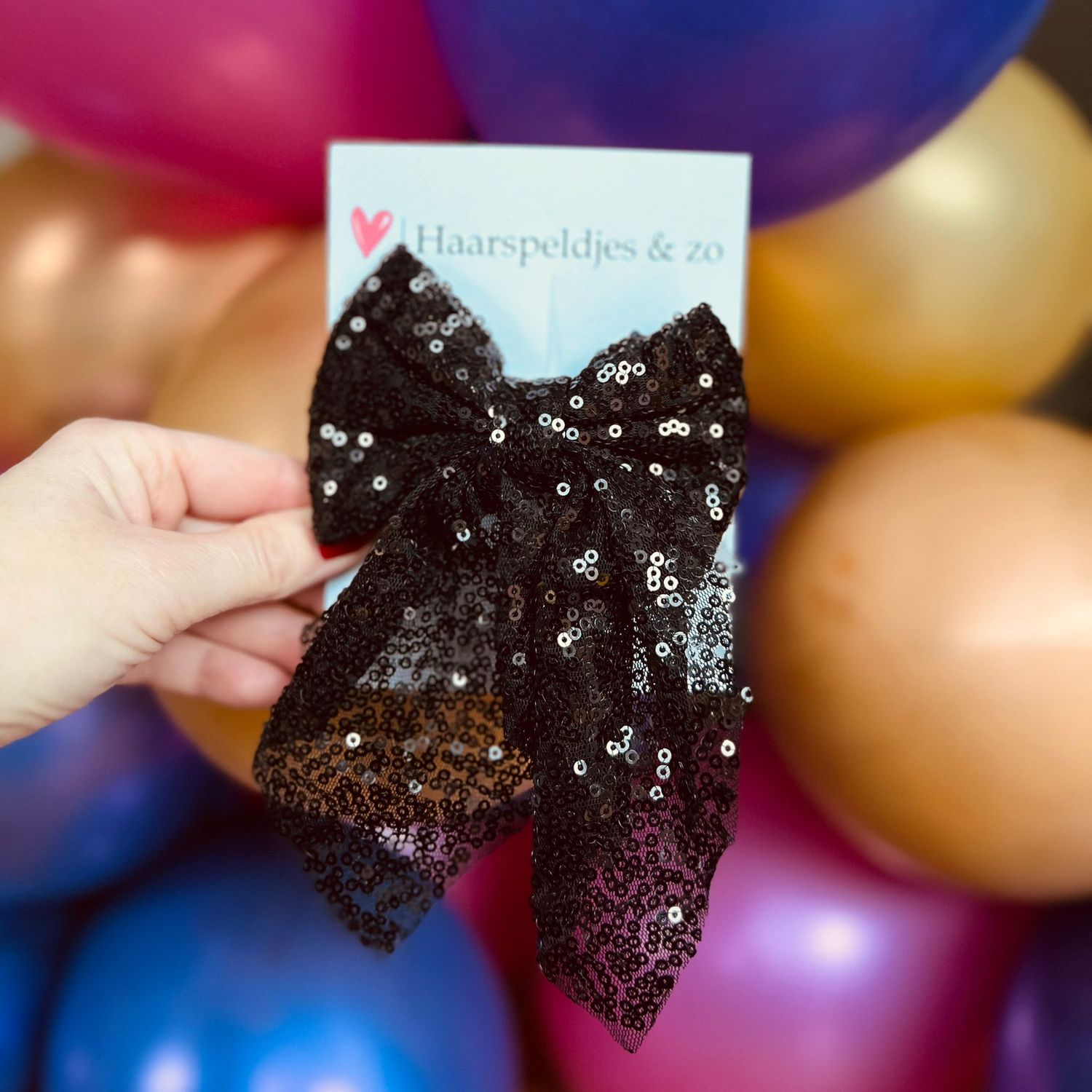 Haarstrik - pailletten - zwart - groot - french barrette - kerst - glimmend - feestdagen