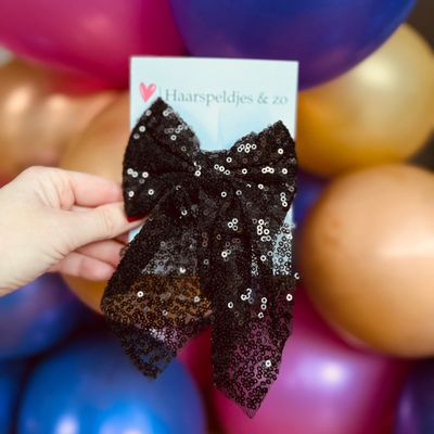 Haarstrik - pailletten - zwart - groot - french barrette - kerst - glimmend - feestdagen