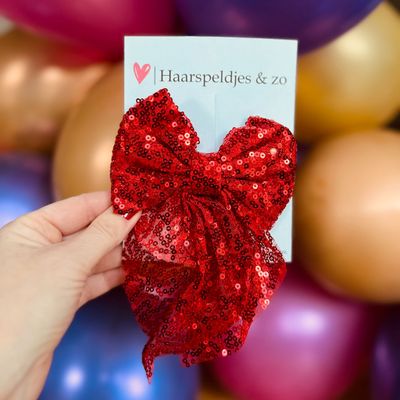 Haarstrik - pailletten - rood - groot - french barrette - kerst - glimmend - feestdagen