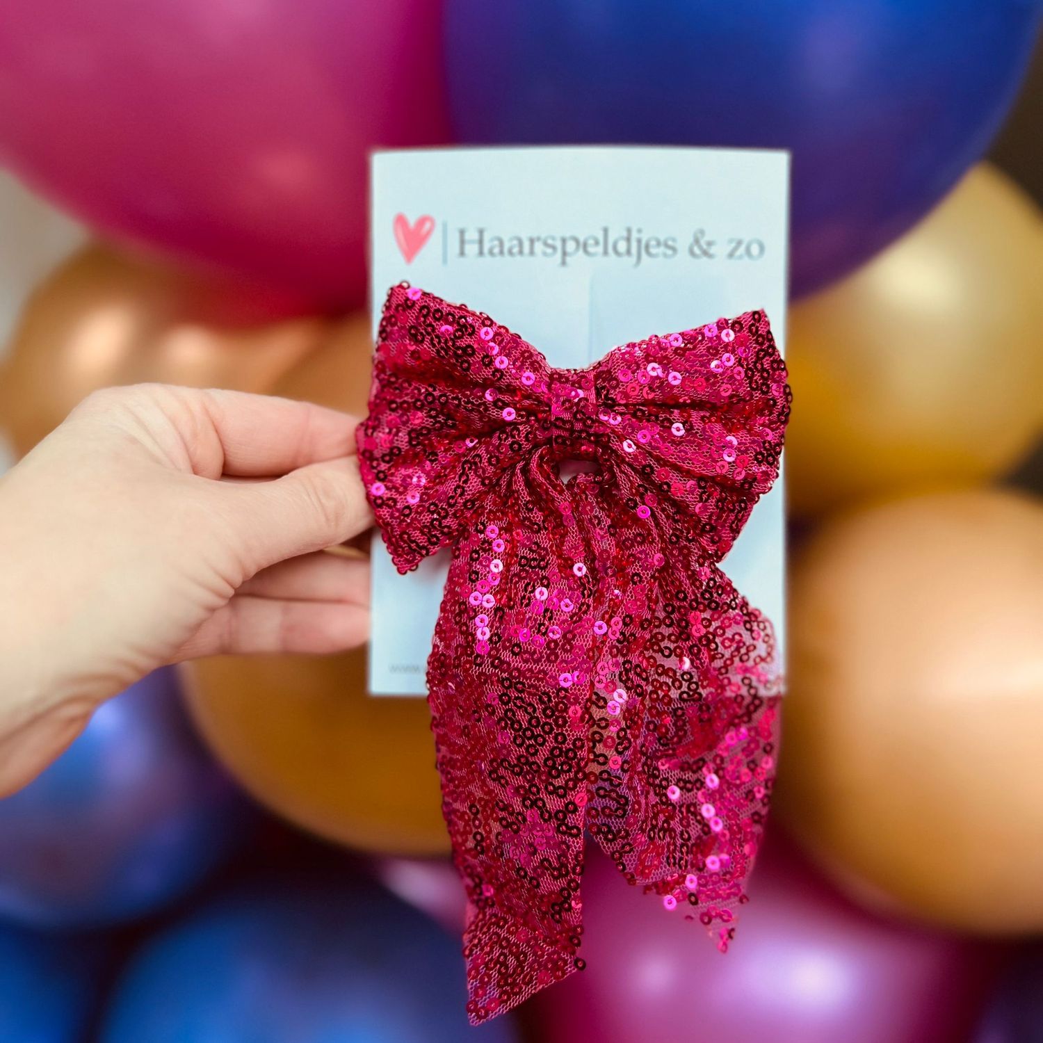 Haarstrik - pailletten - roze - groot - french barrette - kerst - glimmend - feestdagen