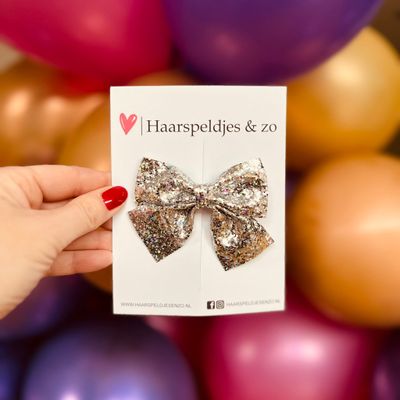 Haarstrik - glitters - zilver - clip - kerst - glimmend - feestdagen