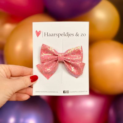 Haarstrik - glitters - roze - clip - kerst - glimmend - feestdagen