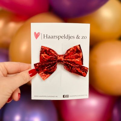 Haarstrik - glitters -rood - clip - kerst - glimmend - feestdagen