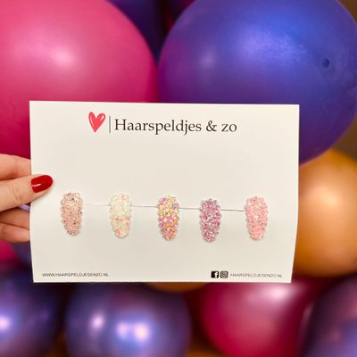 Haarspeldjes Liz glitters - klikklak - kerst - feestdagen - glimmend - 3 cm speldjes - roze