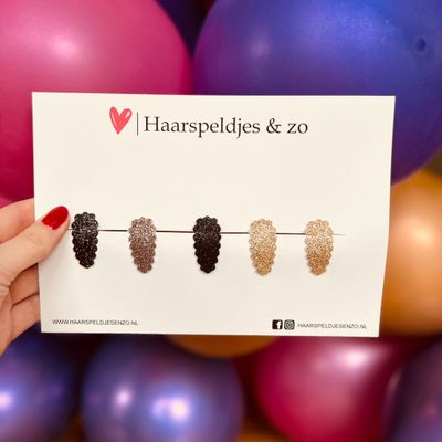 Haarspeldjes Liz glitters - klikklak - kerst - feestdagen - glimmend - 3 cm speldjes - goud/zwart