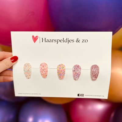 Haarspeldjes Lott glitters - klikklak - kerst - feestdagen - glimmend - 3 cm speldjes - roze