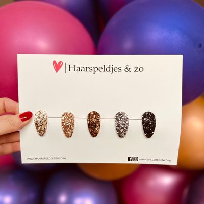 Haarspeldjes Lott glitters - klikklak - kerst - feestdagen - glimmend - 3 cm speldjes - goud/bruin/zwart