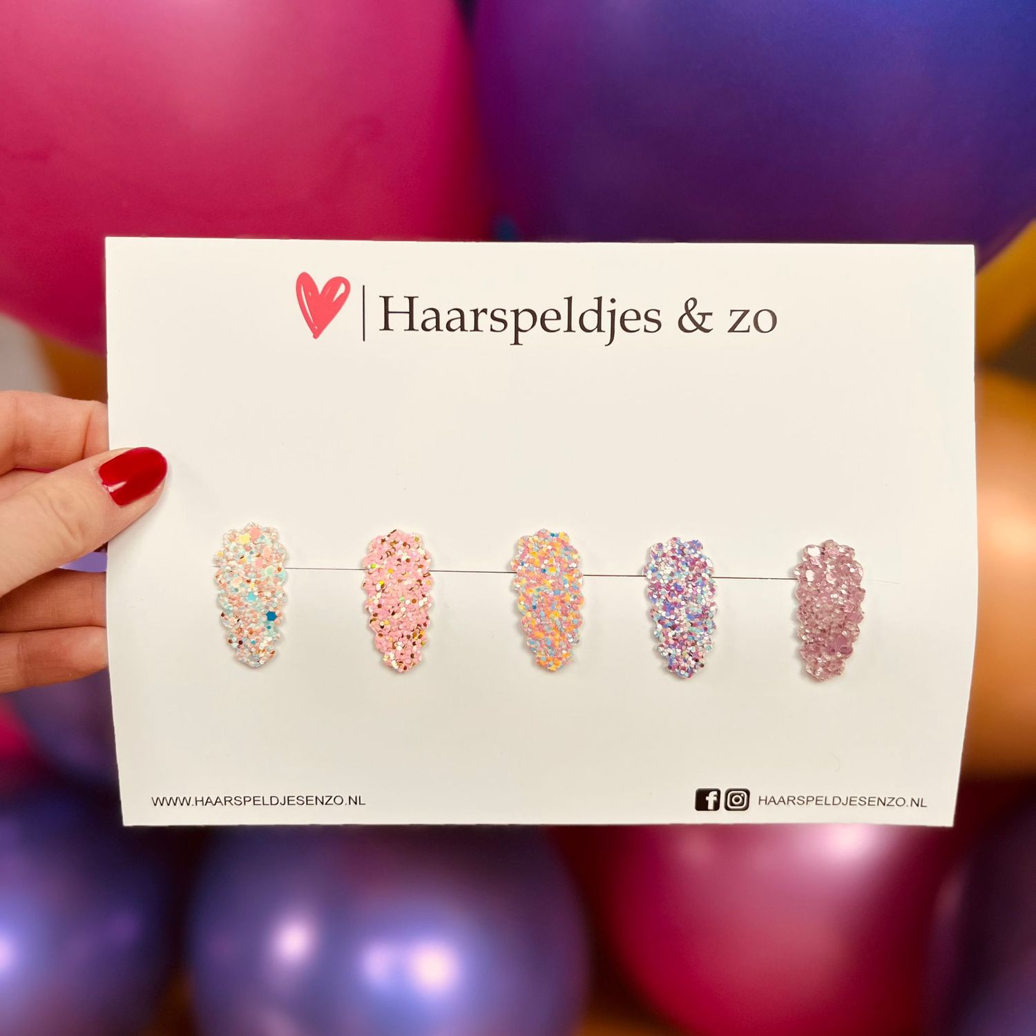 Haarspeldjes Liz glitters - klikklak - kerst - feestdagen - glimmend - 3 cm speldjes - roze
