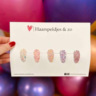 Haarspeldjes Liz glitters - klikklak - kerst - feestdagen - glimmend - 3 cm speldjes - roze