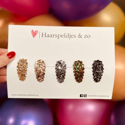Haarspeldjes Liz glitters - klikklak - kerst - feestdagen - glimmend - 4 cm speldjes - goud/zwart