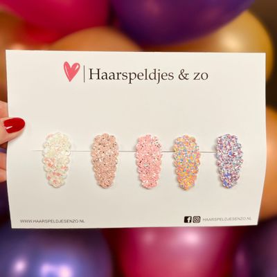 Haarspeldjes Liz glitters - klikklak - kerst - feestdagen - glimmend - 4 cm speldjes - roze