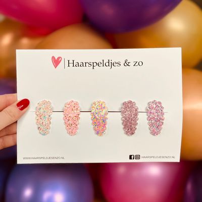 Haarspeldjes Liz glitters - klikklak - kerst - feestdagen - glimmend - 4 cm speldjes - roze