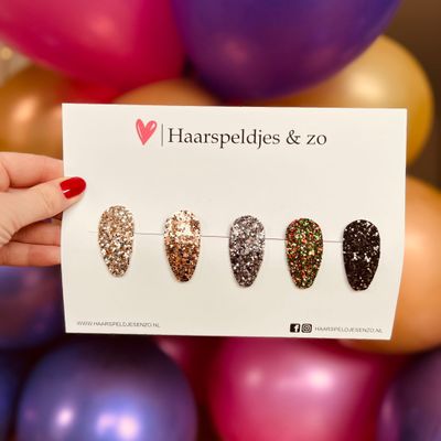 Haarspeldjes Lott glitters - klikklak - kerst - feestdagen - glimmend - 4 cm speldjes - goud/zwart