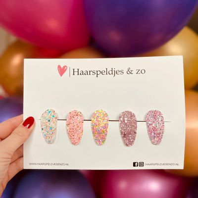 Haarspeldjes Lott glitters - klikklak - kerst - feestdagen - glimmend - 4 cm speldjes - roze