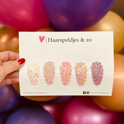 Haarspeldjes Liz glitters - klikklak - kerst - feestdagen - glimmend - 5 cm speldjes - roze