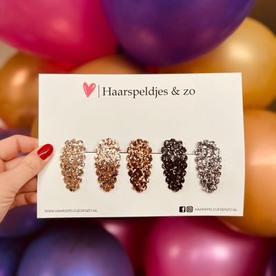Haarspeldjes Liz glitters - klikklak - kerst - feestdagen - glimmend - 5 cm speldjes - goud/zwart
