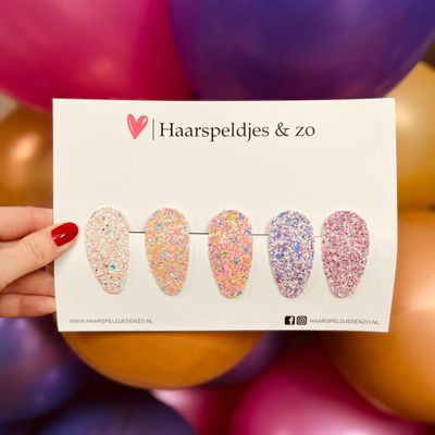Haarspeldjes Lott glitters - klikklak - kerst - feestdagen - glimmend - 5 cm speldjes - roze