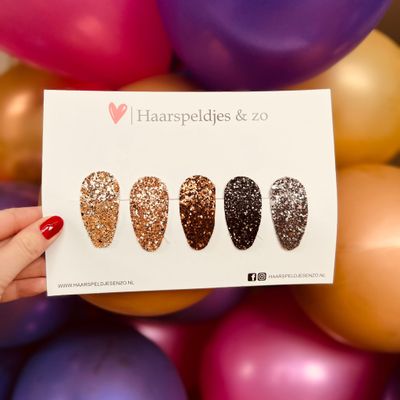 Haarspeldjes Lott glitters - klikklak - kerst - feestdagen - glimmend - 5 cm speldjes - goud/zwart
