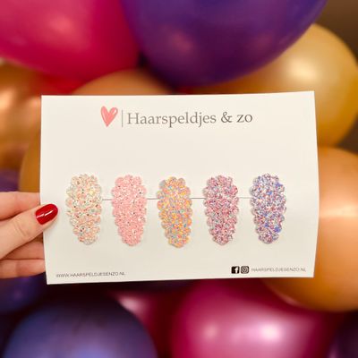 Haarspeldjes Liz glitters - klikklak - kerst - feestdagen - glimmend - 5 cm speldjes - roze