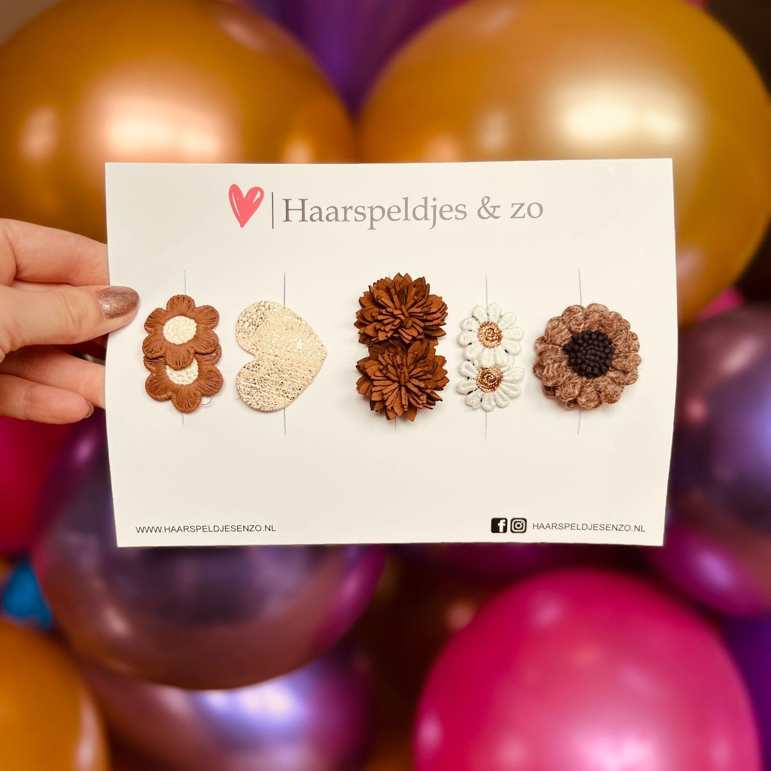 Haarspeldje antislip - baby&#39;s - kinderen - meisjes - mix - sterretjes - hartjes - bloemetjes - beige/bruin