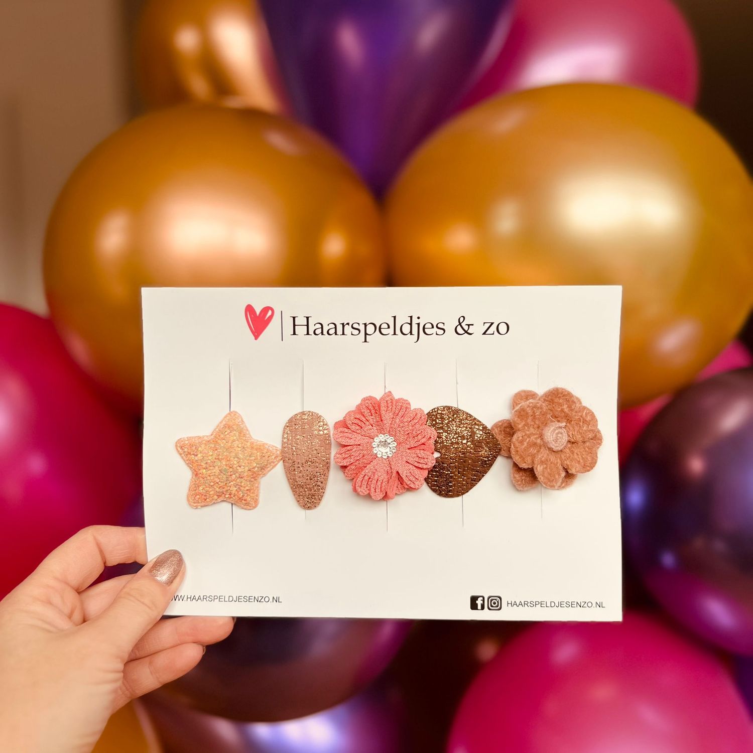 Haarspeldje antislip - baby&#39;s - kinderen - meisjes - mix - sterretjes - hartjes - bloemetjes - oranje/roze/bruin