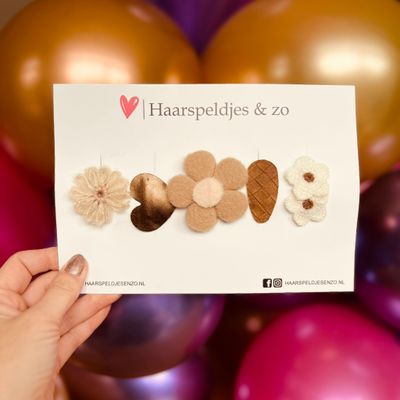 Haarspeldje antislip - baby&#39;s - kinderen - meisjes - mix - sterretjes - hartjes - bloemetjes - beige/bruin