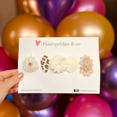 Haarspeldje antislip - baby&#39;s - kinderen - meisjes - mix - sterretjes - hartjes - bloemetjes - beige