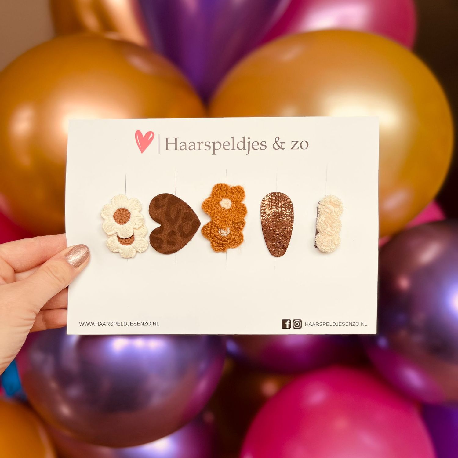 Haarspeldje antislip - baby&#39;s - kinderen - meisjes - mix - sterretjes - hartjes - bloemetjes - beige/bruin