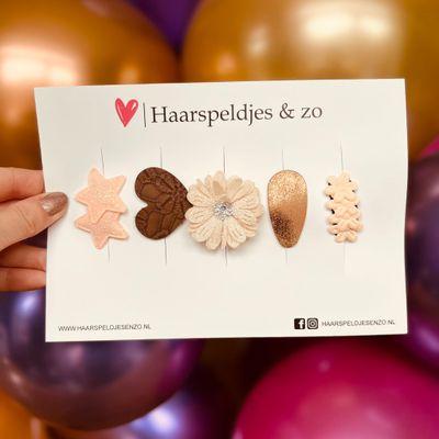 Haarspeldje antislip - baby&#39;s - kinderen - meisjes - mix - sterretjes - hartjes - bloemetjes - beige/bruin/zalm - kerst - feestdagen - glitters - glimmend