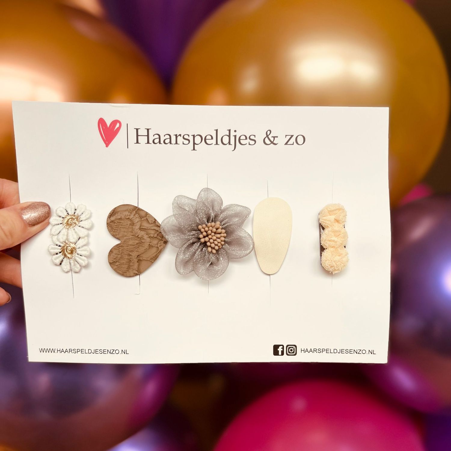 Haarspeldje antislip - baby&#39;s - kinderen - meisjes - mix - sterretjes - hartjes - bloemetjes - beige/bruin